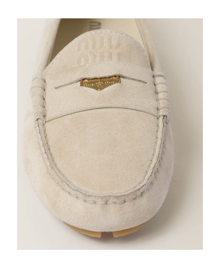 Miu Miu Logo-embossed Suede Penny Loafers In Nude