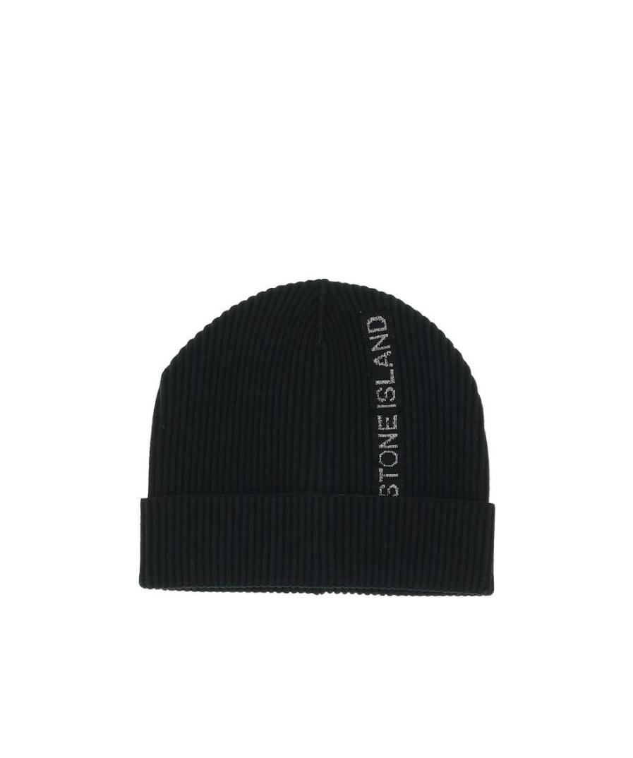 STONE ISLAND LOGO-PRINT RIBBED BEANIE