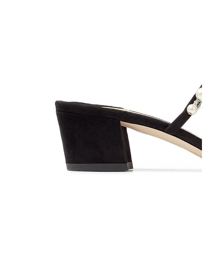 Jimmy Choo 'amara 45' Pearl Strap Suede Mules In Black