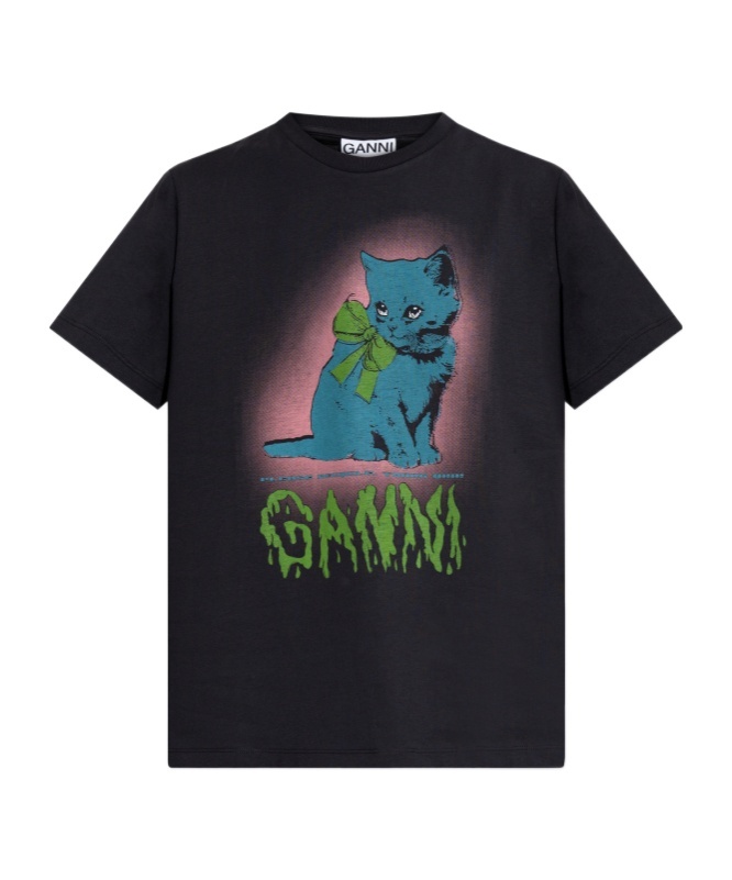 Ganni Short Sleeve T-shirt In Black