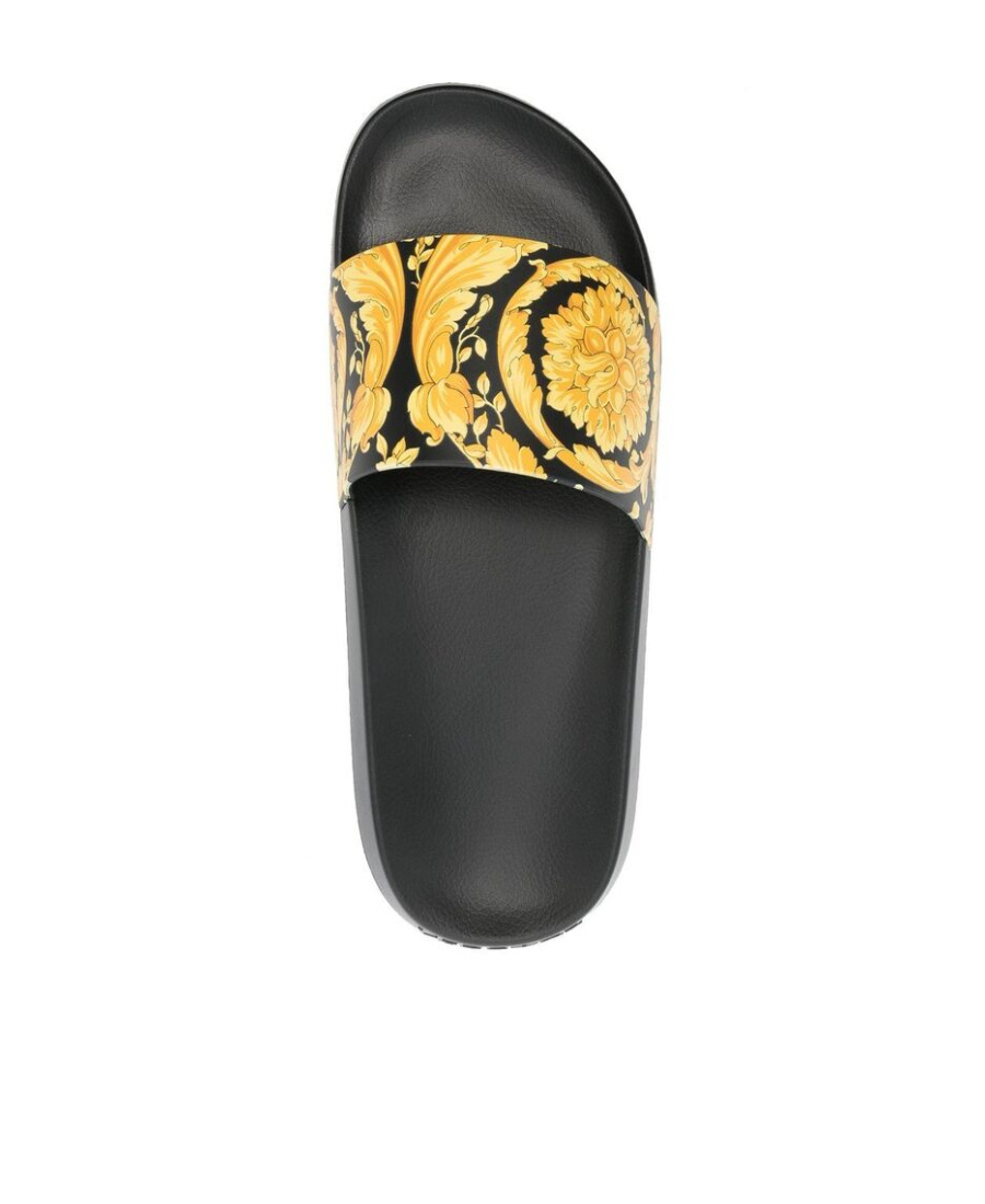 Versace Baroque Print Rubber Slide Sandals In Black