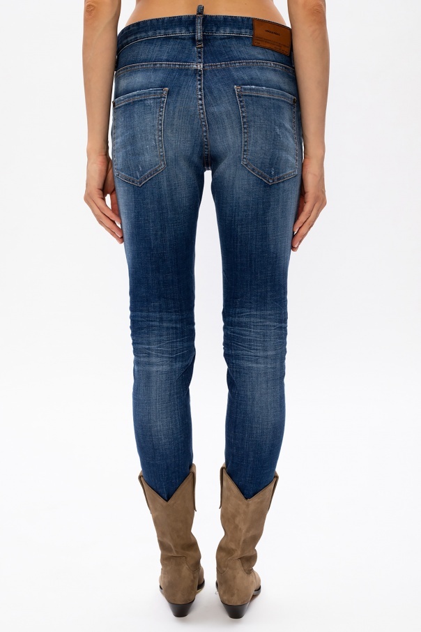 Dsquared2 Skinny Cropped Distressed Jeans In Blue