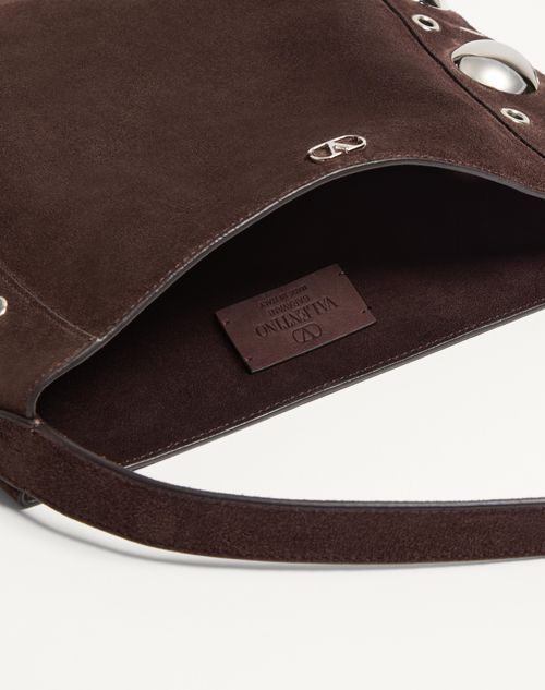 Valentino Fringed Eyelet-embellished Suede Shoulder Bag In Brown