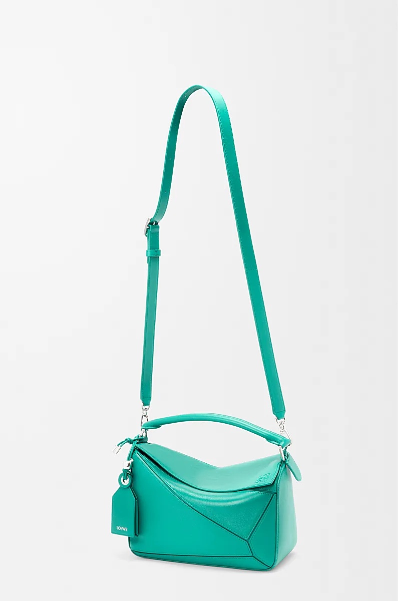 Loewe Small Featherlight Puzzle Bag In Nappa Lambskin In Green