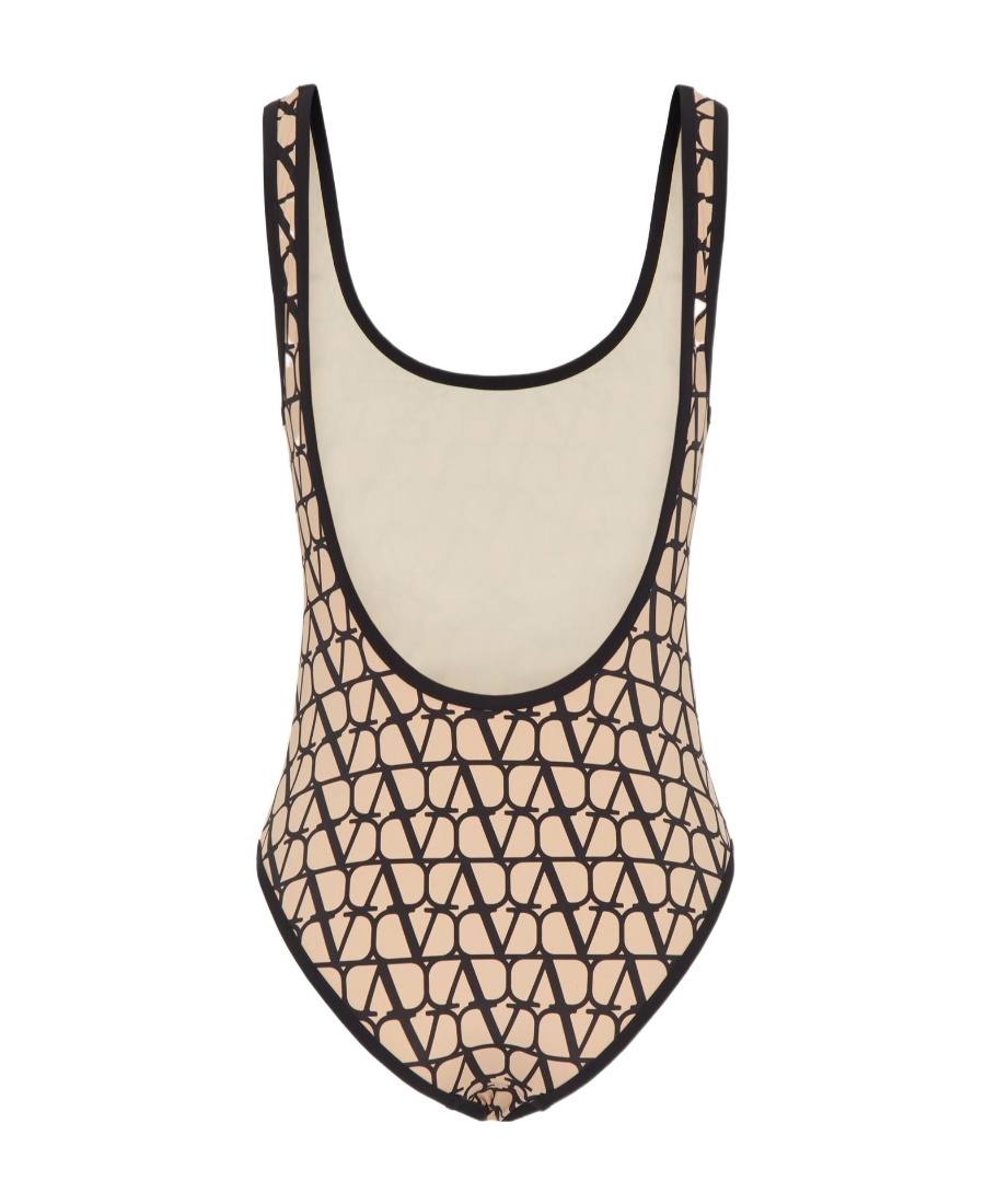 Valentino Iconographe Lycra Scoop Neck One-piece Swimsuit In Nude