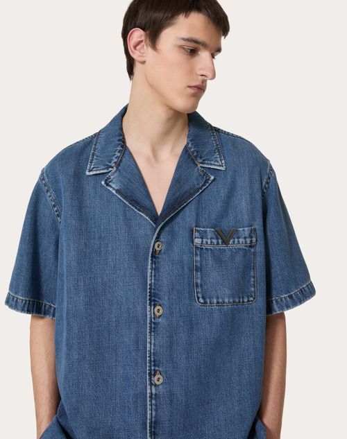 Valentino Shirt With Metallic V Detail In Blue