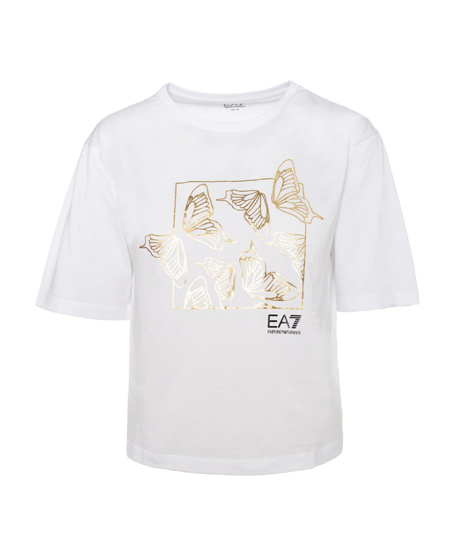 Ea7 T-shirt With Round Neck And Short Sleeves In White