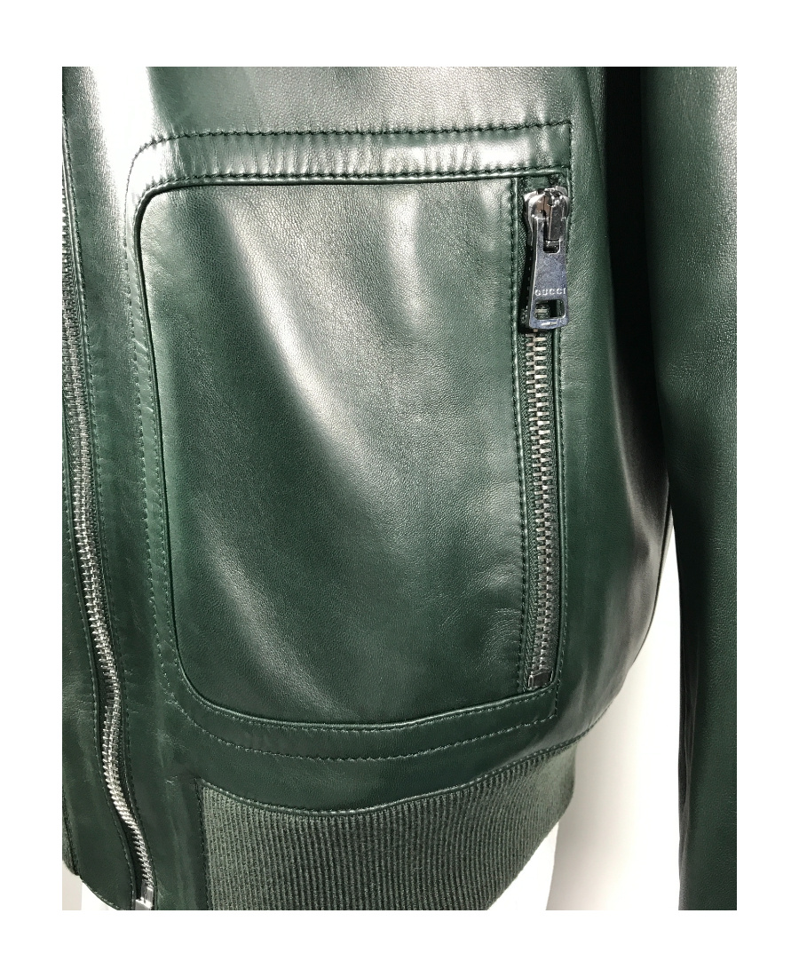 Gucci Logo Leather Jacket In Green