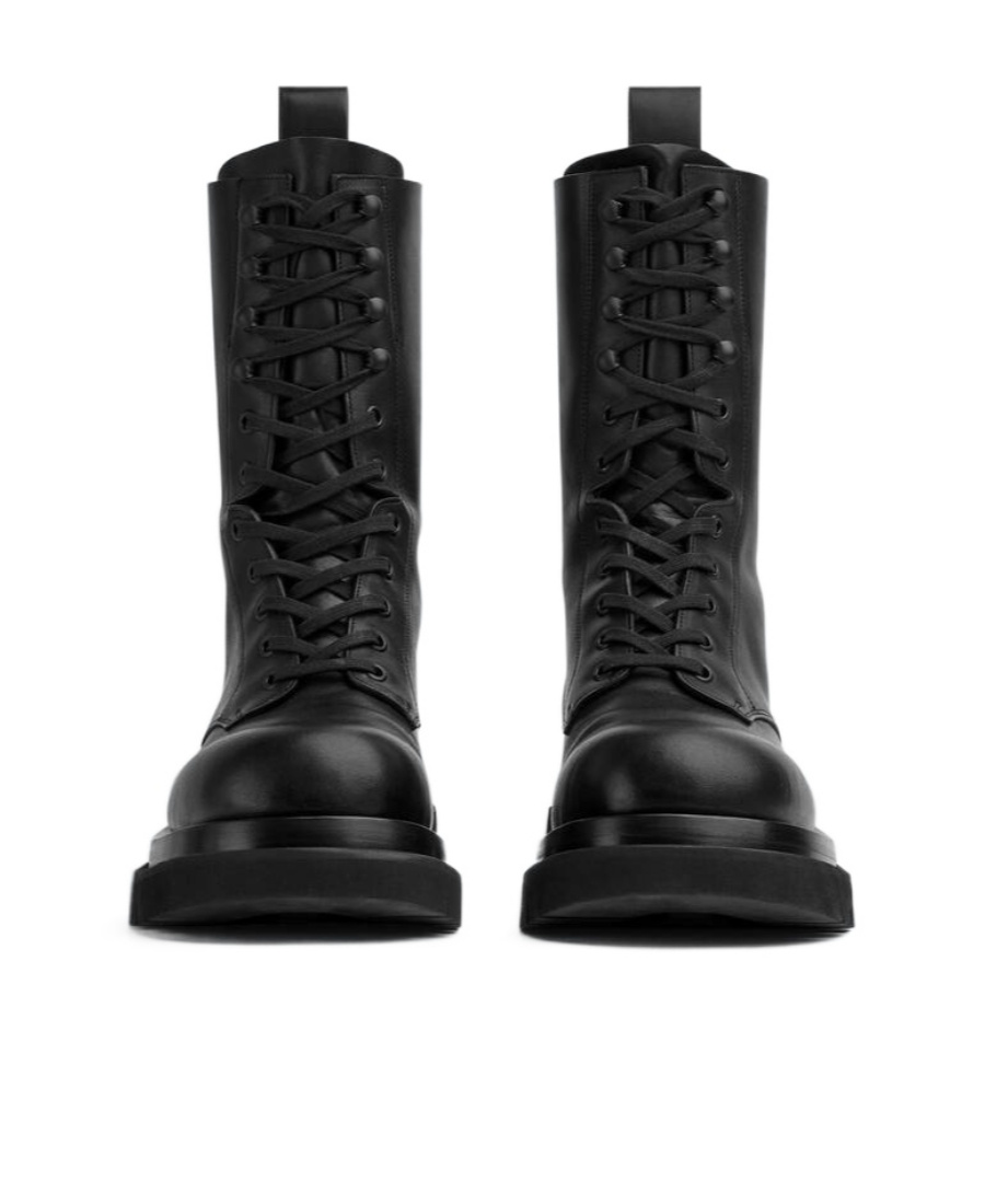 Bottega Veneta Lug Leather Combat Boots In Black