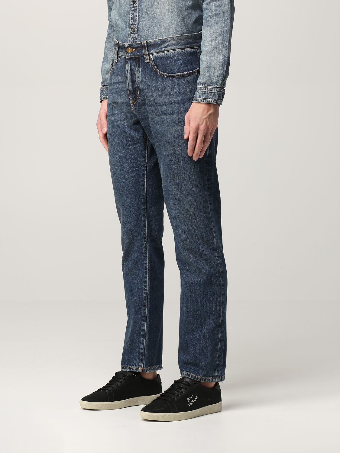 Saint Laurent Cotton Straight Jeans In Blue
