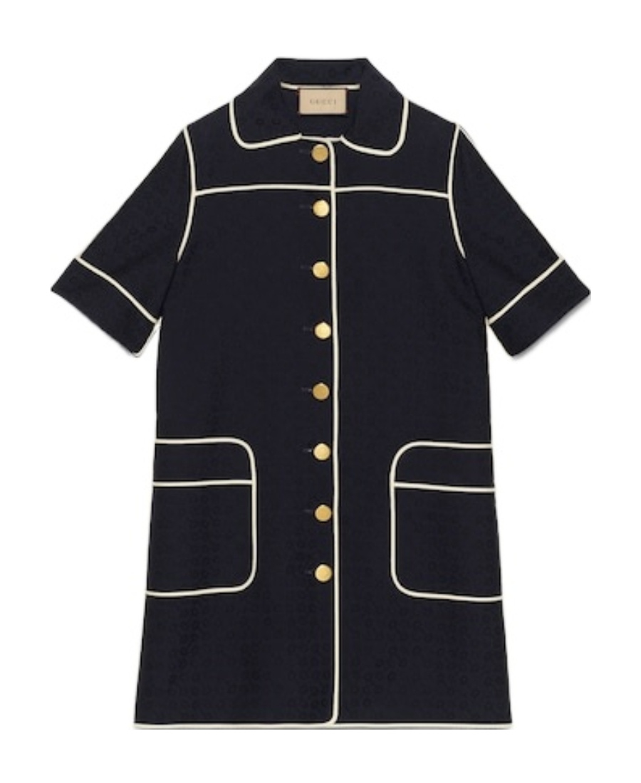 Gucci Horsebit Jacquard Cotton-blend Minidress In Blue