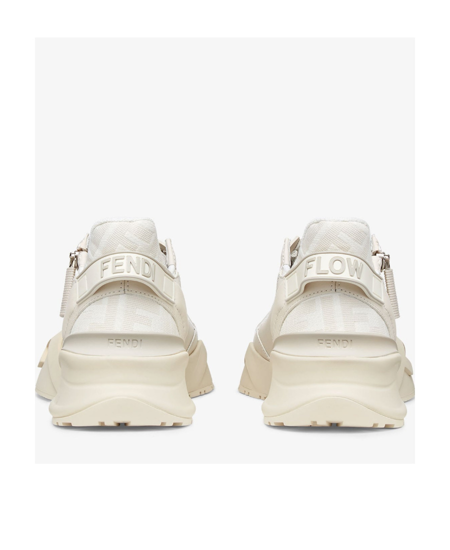 Fendi Ivory Leather And Fabric Flow Sneakers In White