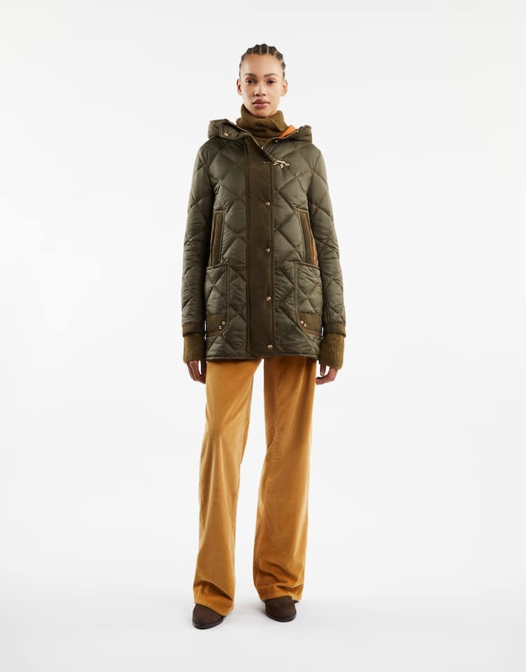 Fay Quilted Hooded Parka Jacket In Green