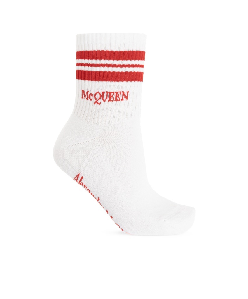 Alexander Mcqueen Logo-embroidered Striped Socks In White
