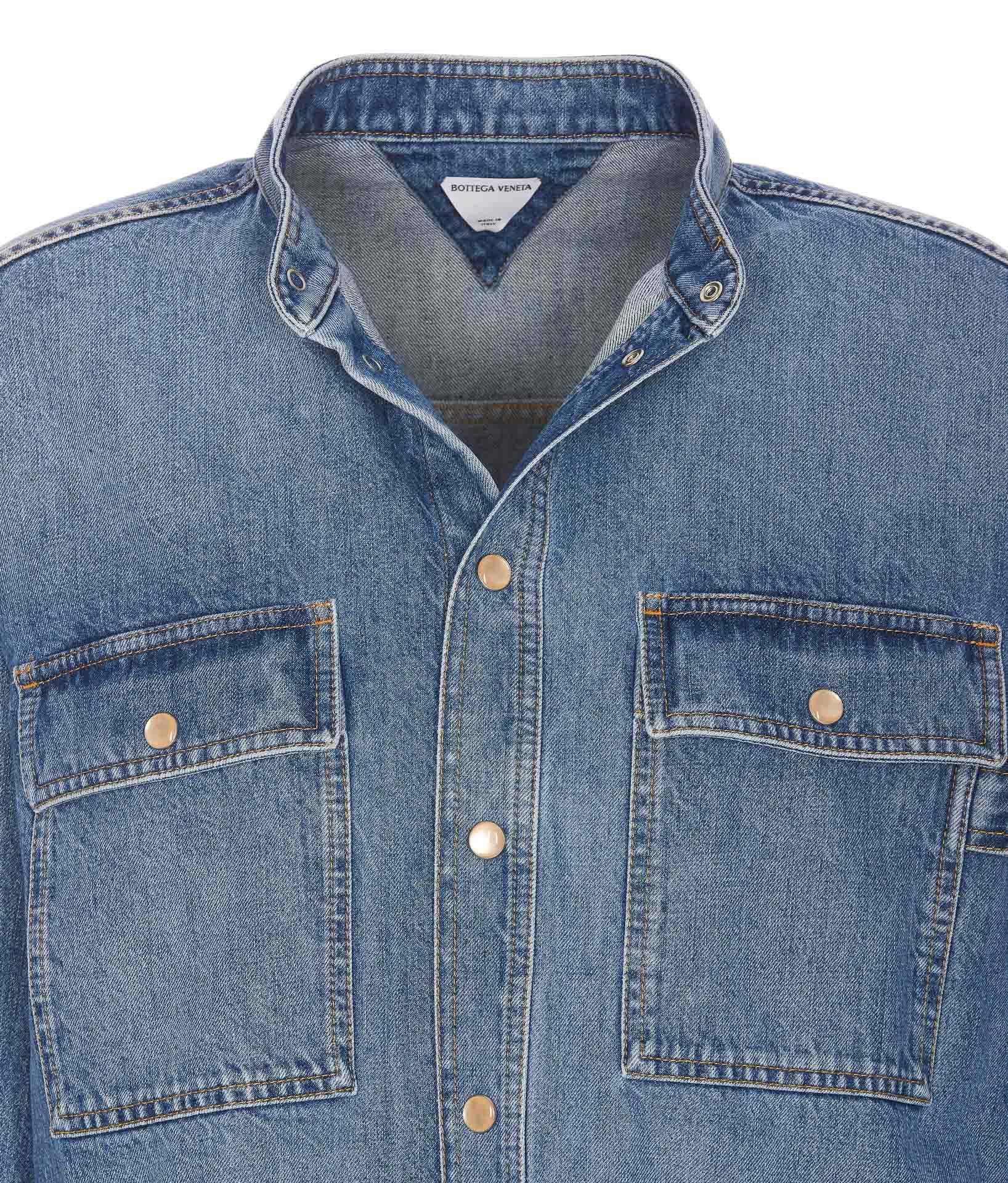 Bottega Veneta Denim Shirt With Flap Pockets And Contrasting Stitching In Blue