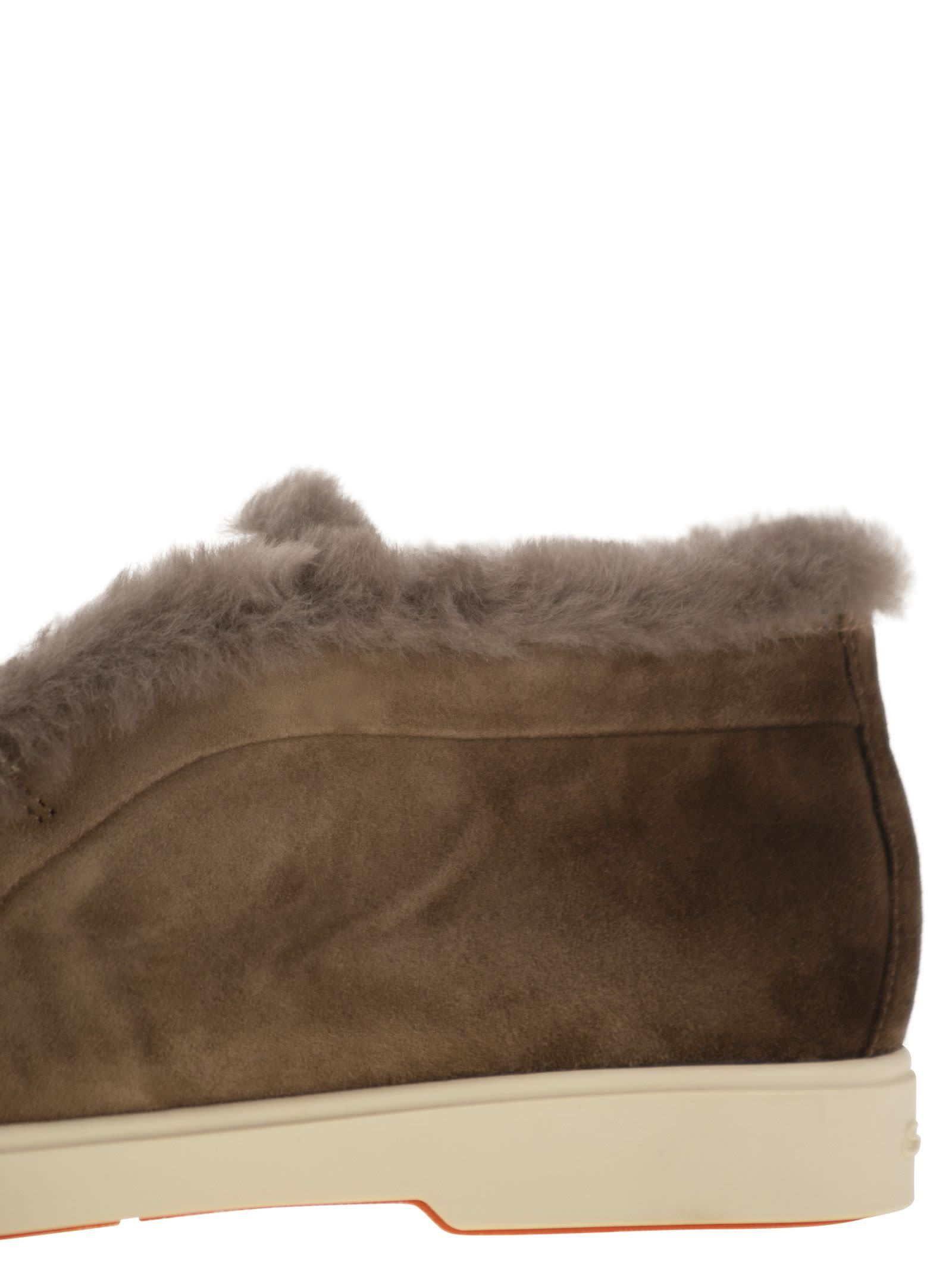 Santoni Suede And Fur Desert Boot In Brown