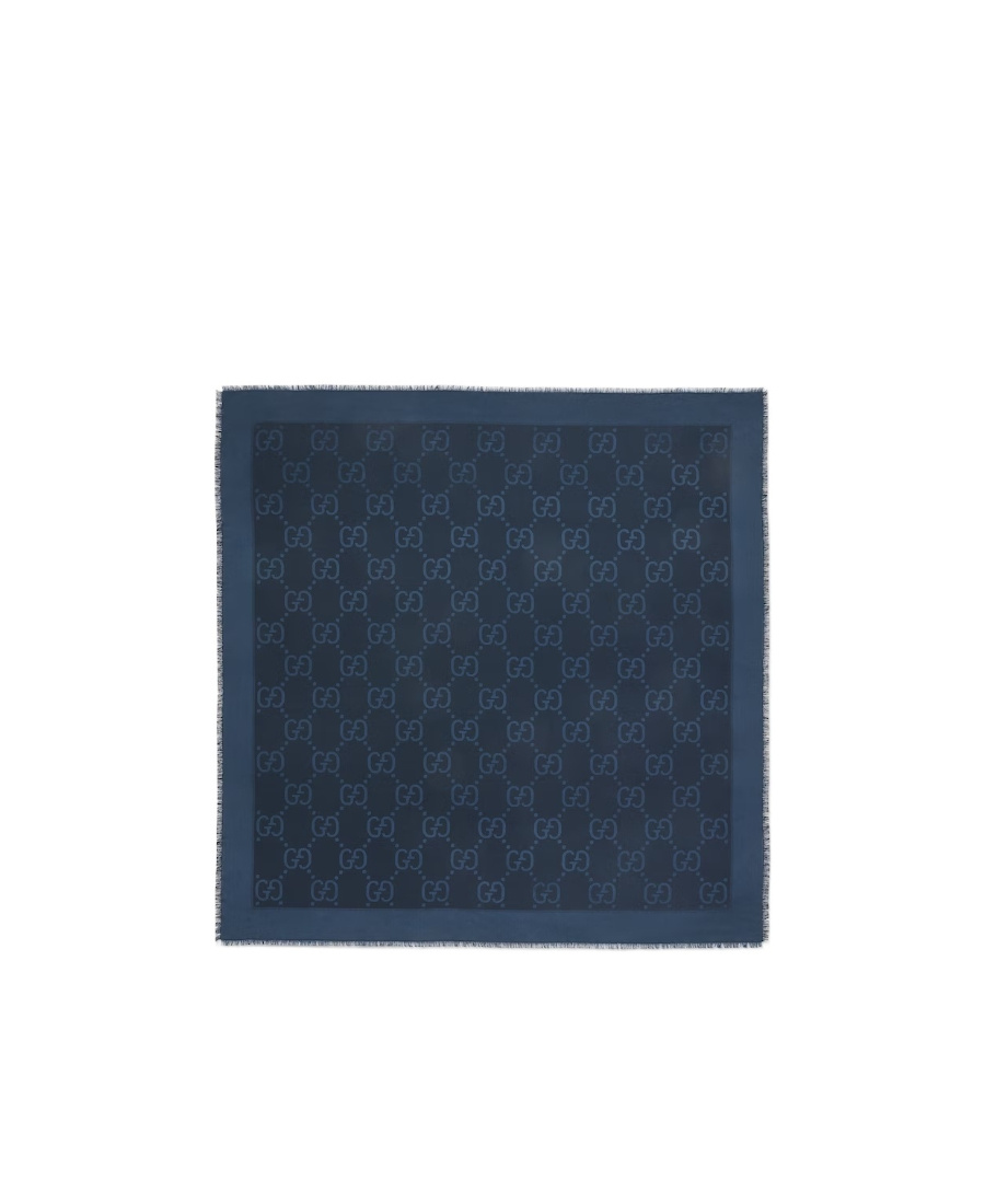 Gucci Gg-pattern Frayed Scarf In Blue