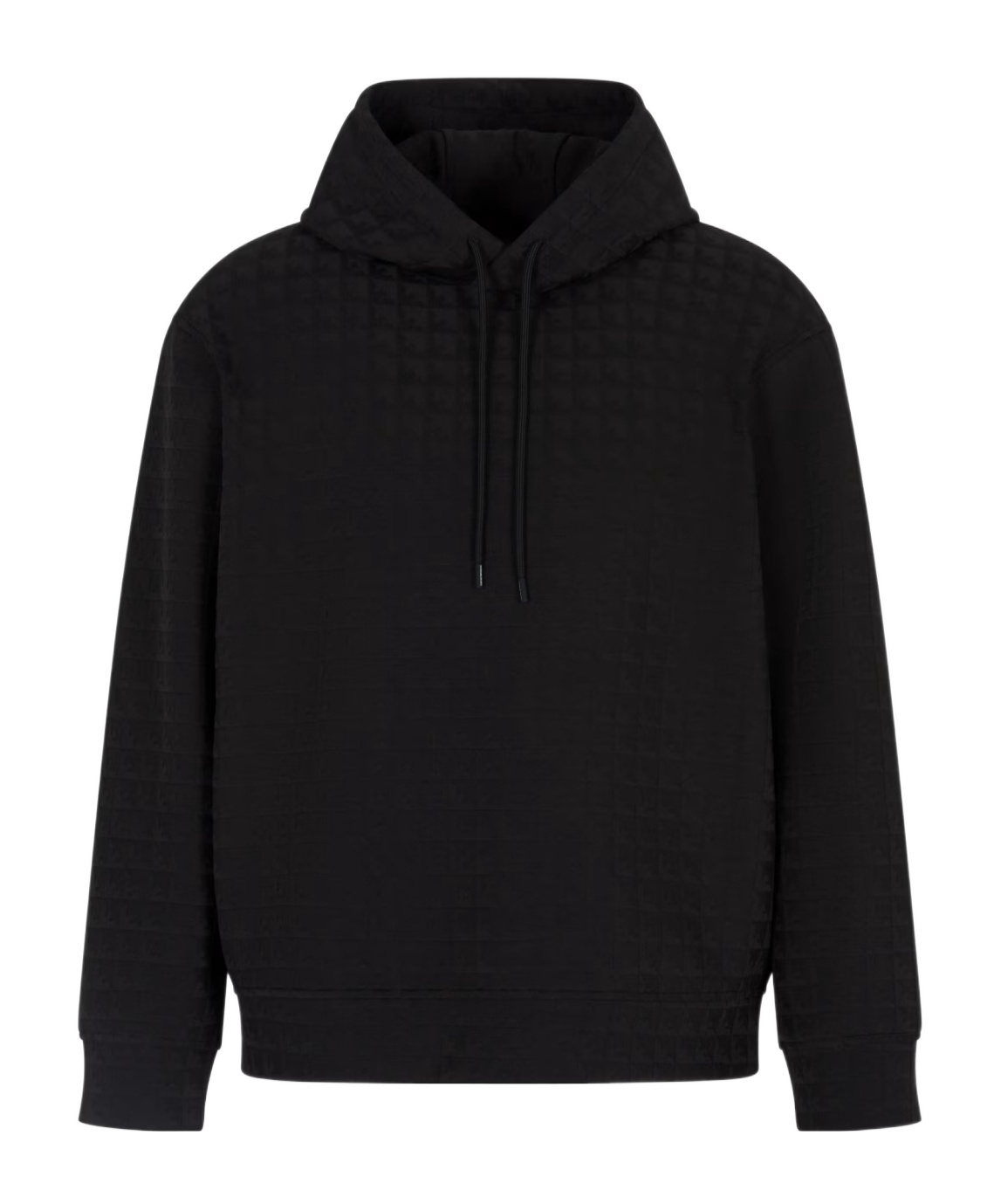 Emporio Armani Jacquard Knit Black Hoodie With Iconic Eagle Motif In Black