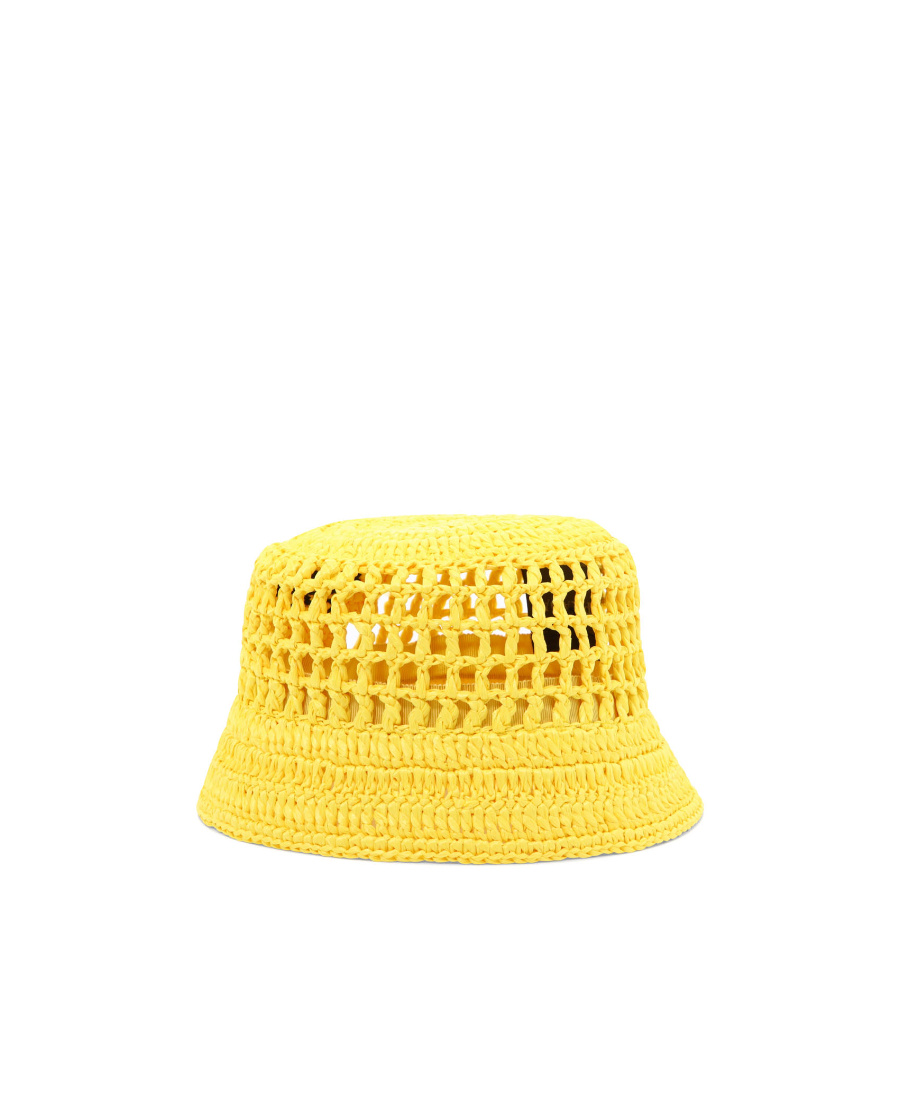 Prada Logo-embroidered Woven Bucket Hat In Yellow