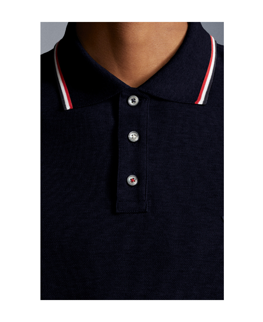 Moncler Cotton Polo Shirt With Logo In Blue