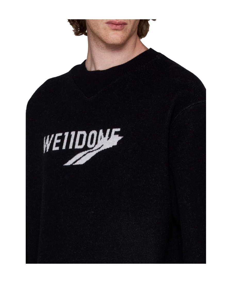We11 Done Intarsia-knit Logo Jumper In Black