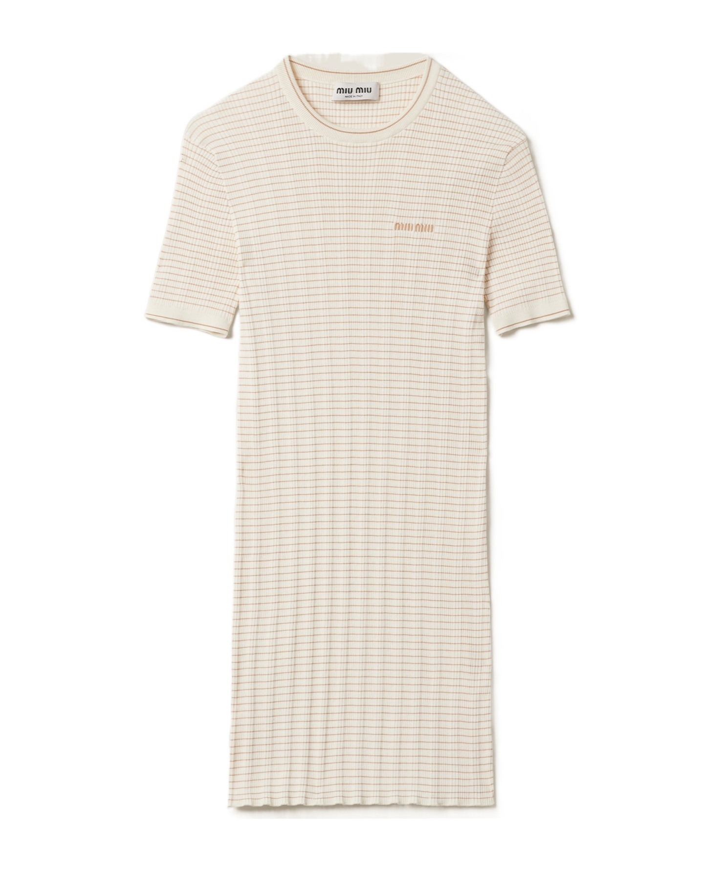 Miu Miu Striped Knitted Mini Dress In White