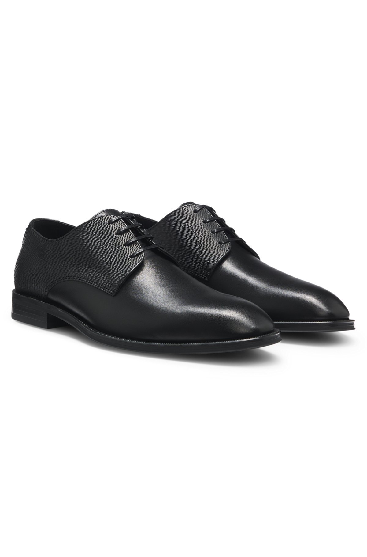 Hugo Boss Colby Mens Leather Derby Shoes With Embossed Logo Nos Uk8 Eu42 In Black