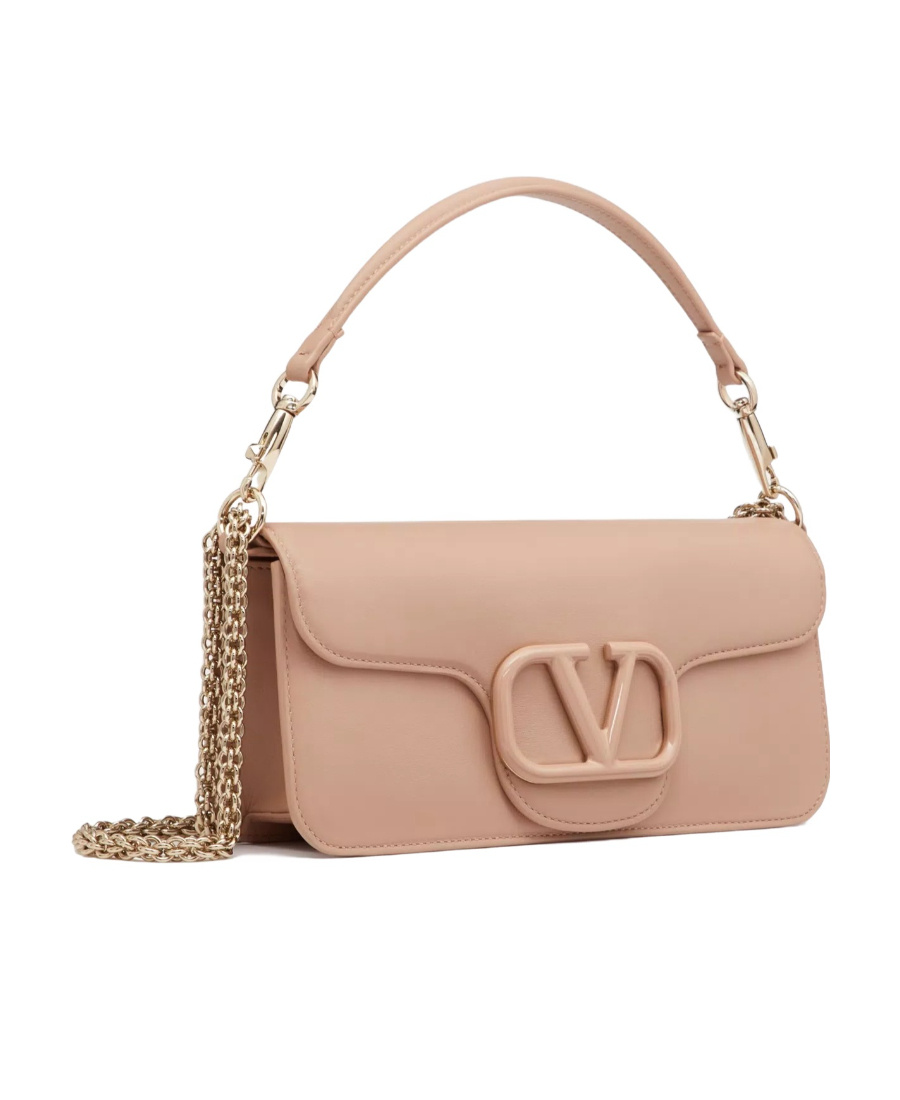 Valentino Loco Small Vlogo Lambskin Shoulder Bag In Nude