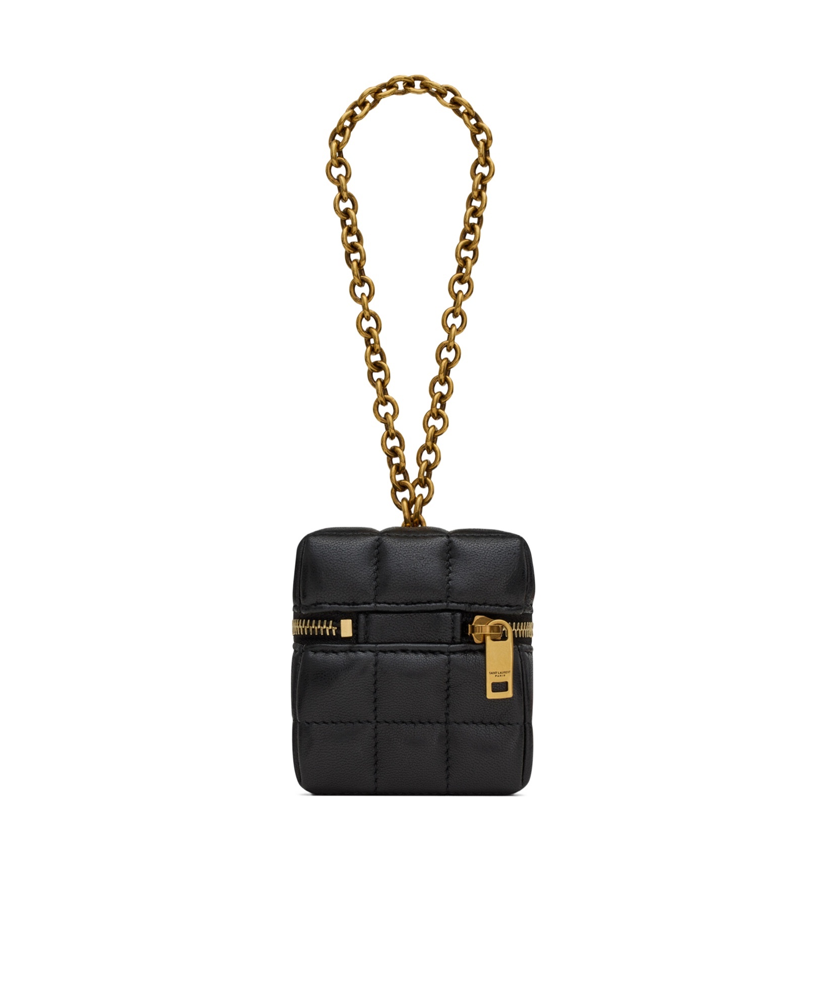 Saint Laurent Cassandre Matelassé Carré Mini Cube On Chain In Lambskin In Black
