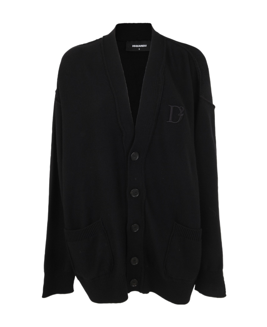 Dsquared2 Embroidered-logo Virgin Wool Cardigan In Black