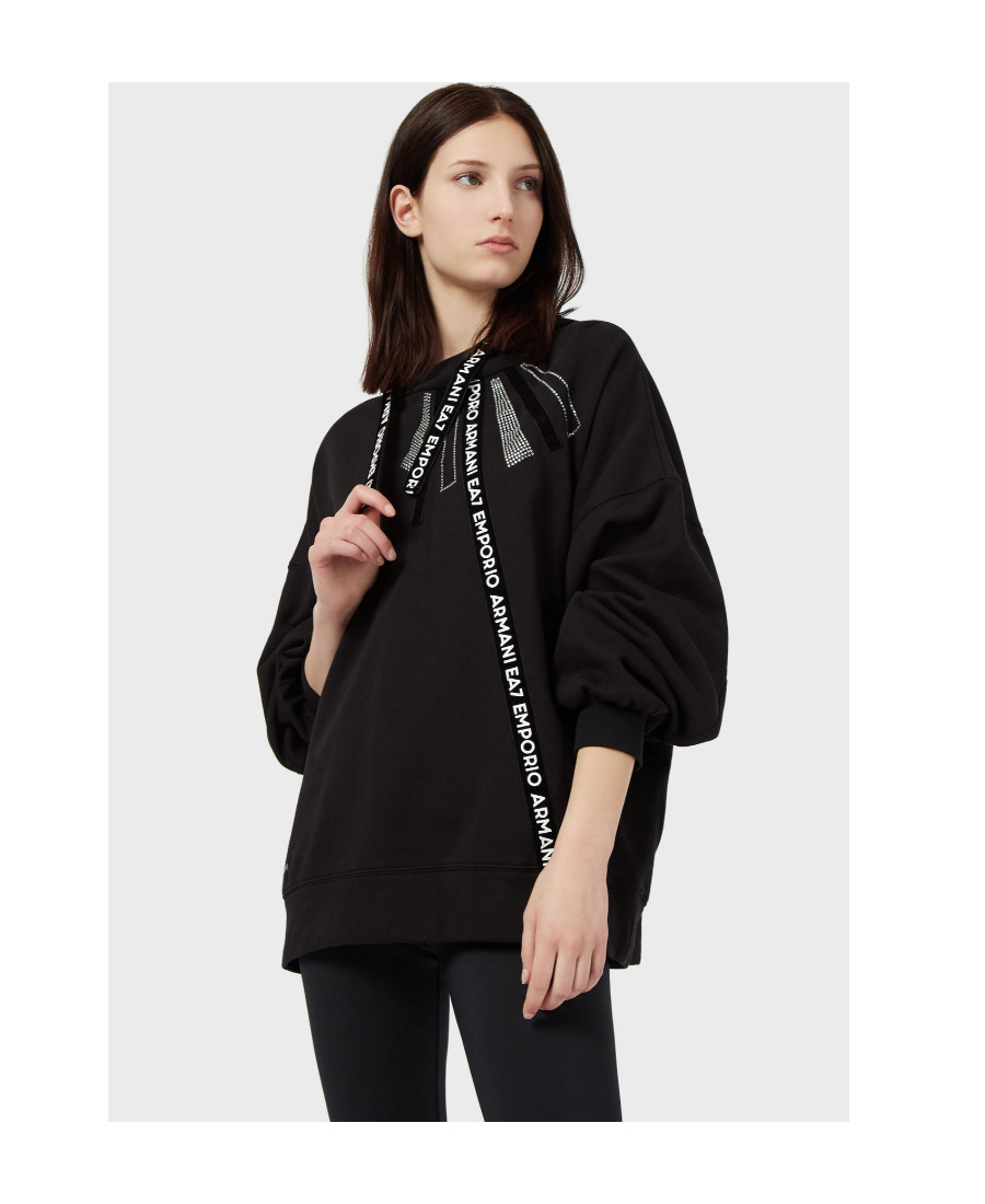 EA7 RHINESTONE-EMBELLISHED LOGO-TAPE HOODIE