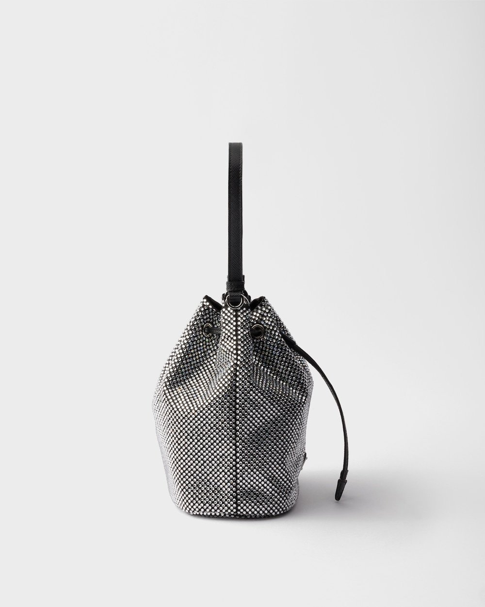 Prada Crystal-embellished Bucket Bag In Silver
