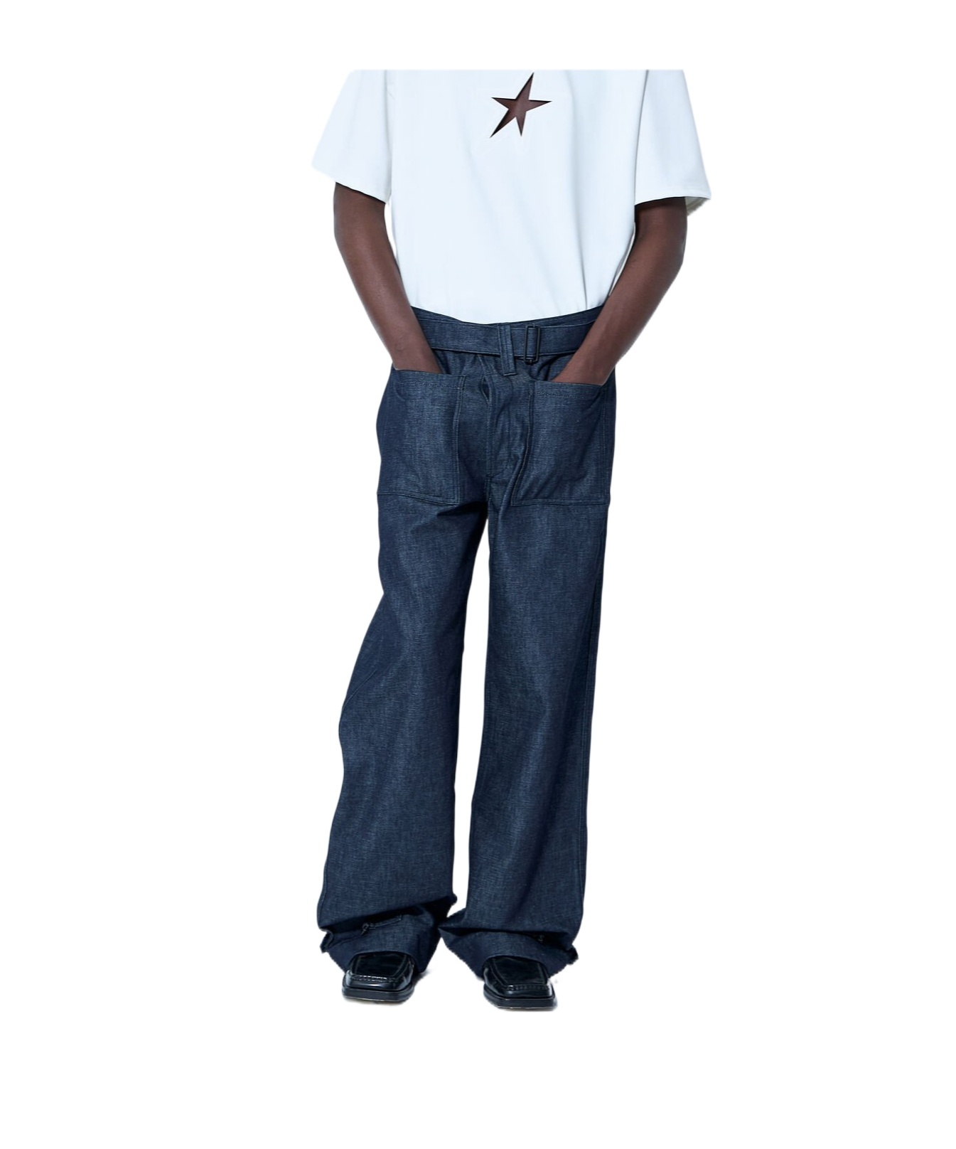Mugler Men Belted Denim Jeans In Blue