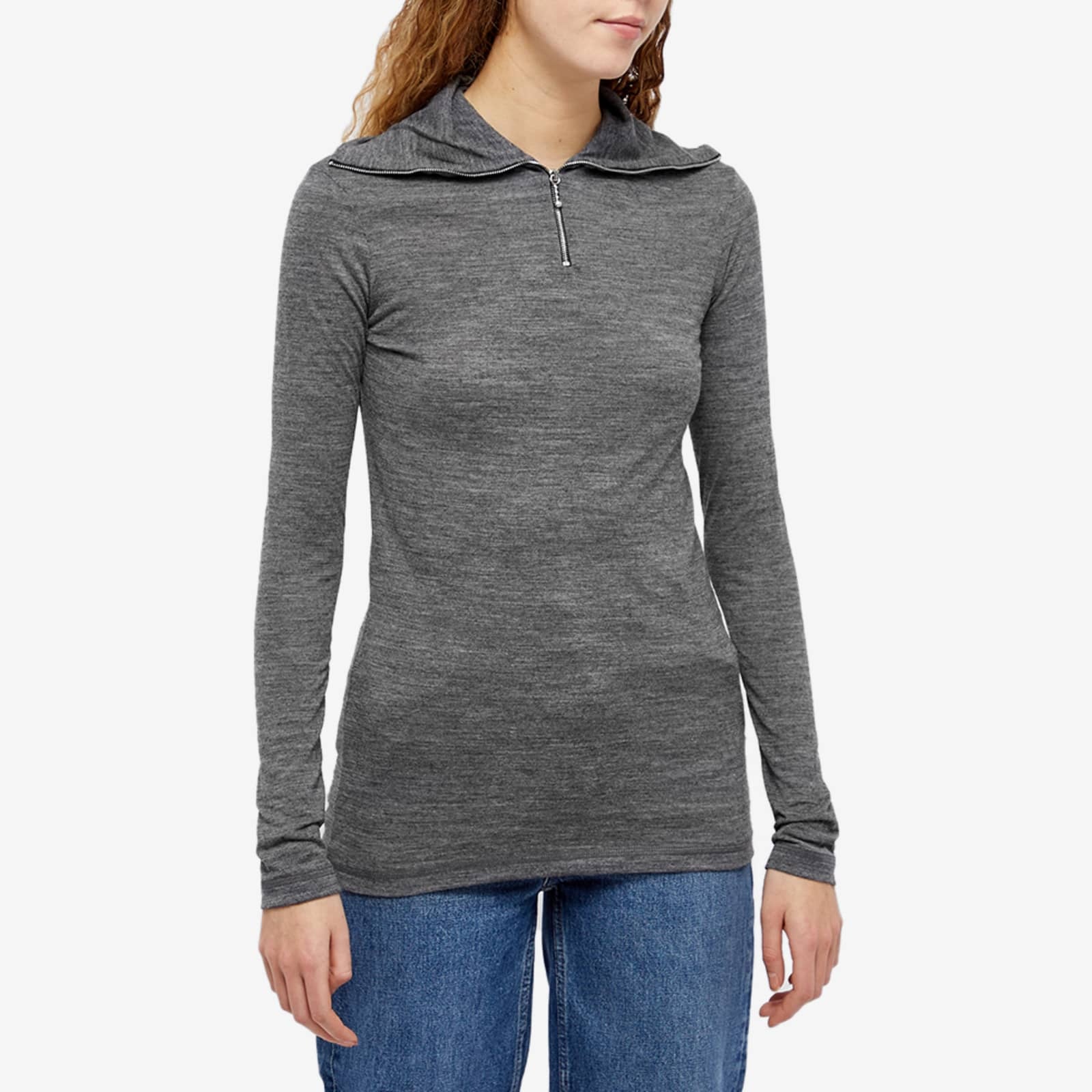 Jil Sander Zip-up Long Sleeve T-shirt In Gray