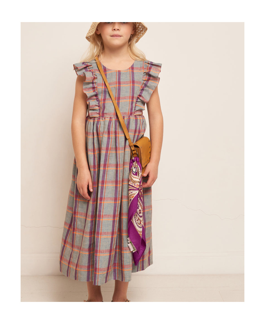 Bonpoint Carole Check-print Maxi Dress In Gray