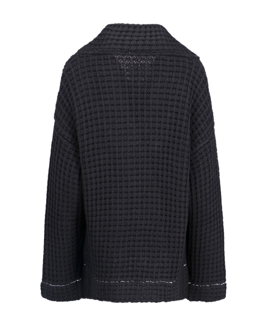 Shop Mm6 Maison Margiela Waffle-knit Double-breasted Cardigan In Black