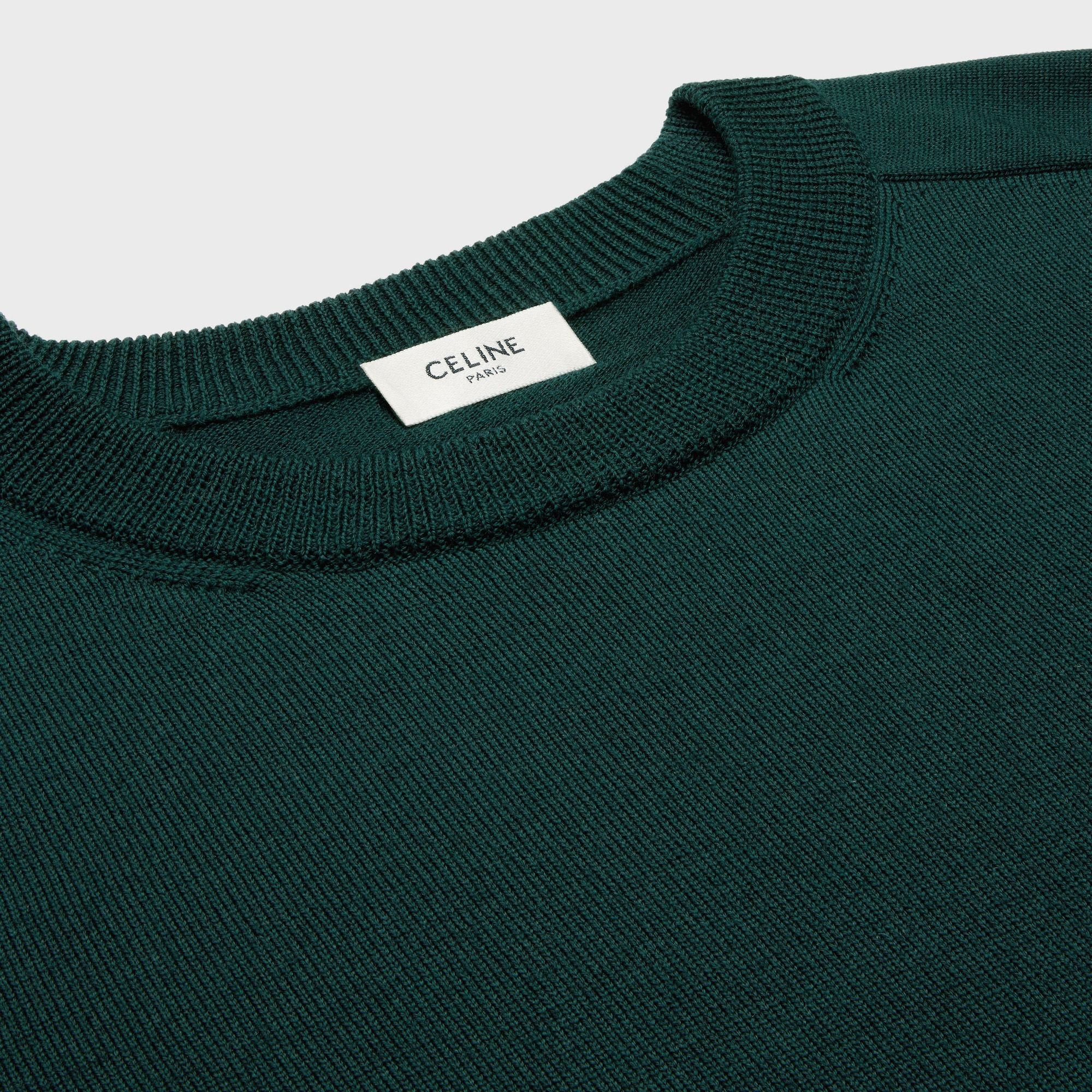Celine Triomphe Crew Neck Sweater In Wool In Green