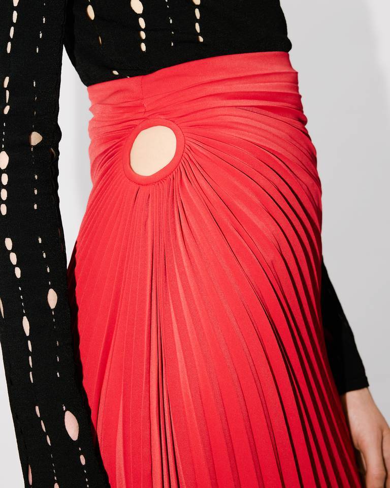 Shop Kenzo Sun-ray Pleats Midi Skirt In Red
