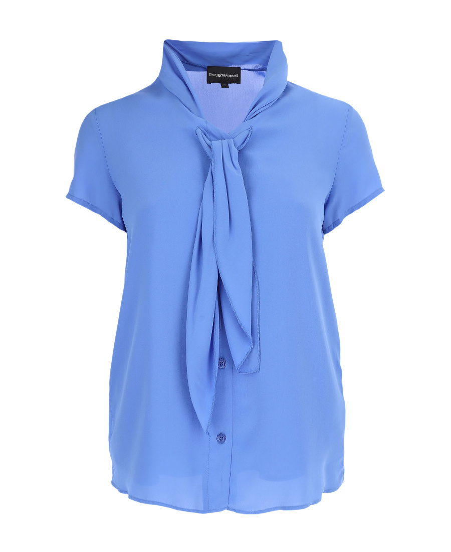 Emporio Armani Tie-neck Short-sleeve Shirt In Blue