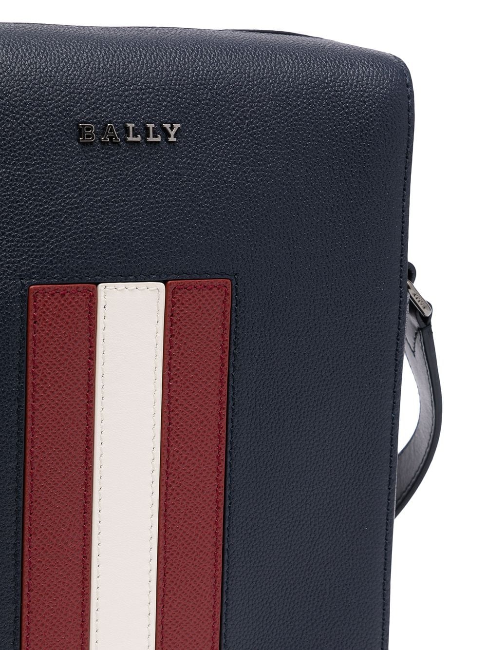 Bally Navy Blue Striped Detail Litchi Striped Satchel In Black