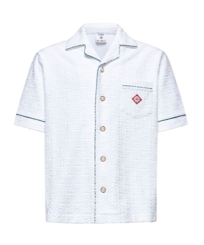 Casablanca Short Sleeved Shirt In Jacquard Cotton Blend Terry Cloth With White Monogram Men