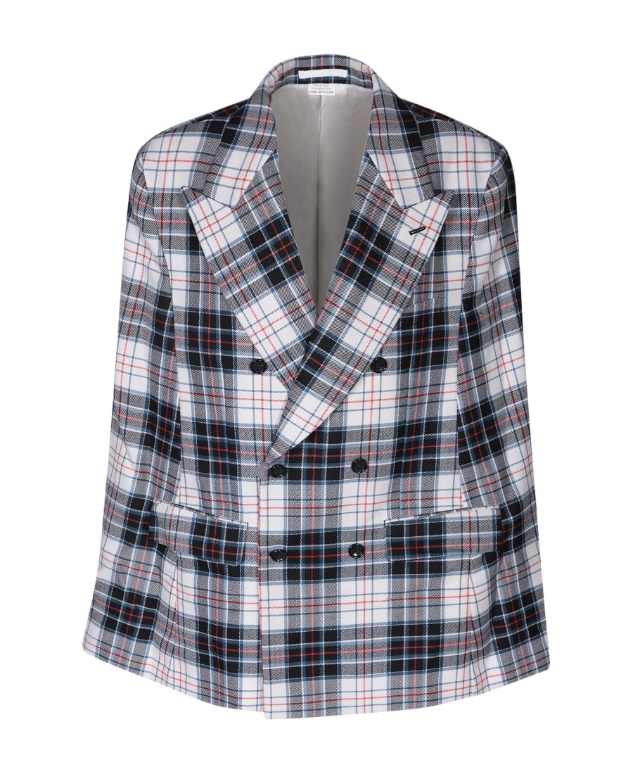 Comme Des Garçons Check-pattern Wool Blazer In Gray