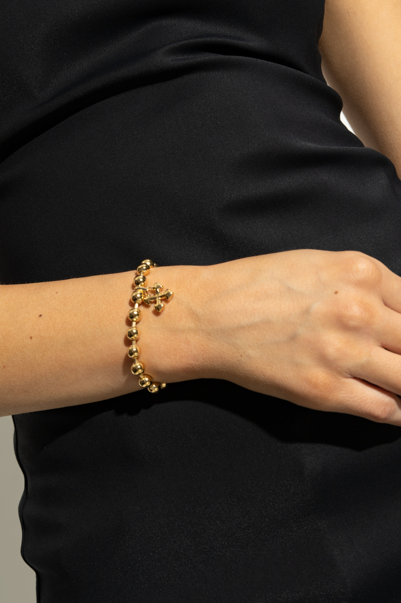 Off-white Arrows-charm Ball-chain Bracelet In Gold