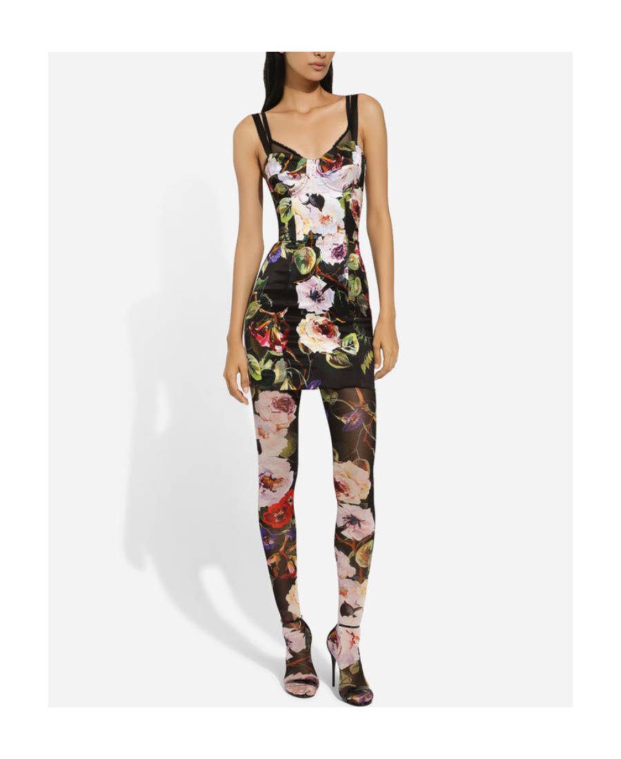 DOLCE & GABBANA DOLCE  GABBANA ROSE GARDEN PRINTED SHORT SATIN CORSET DRESS