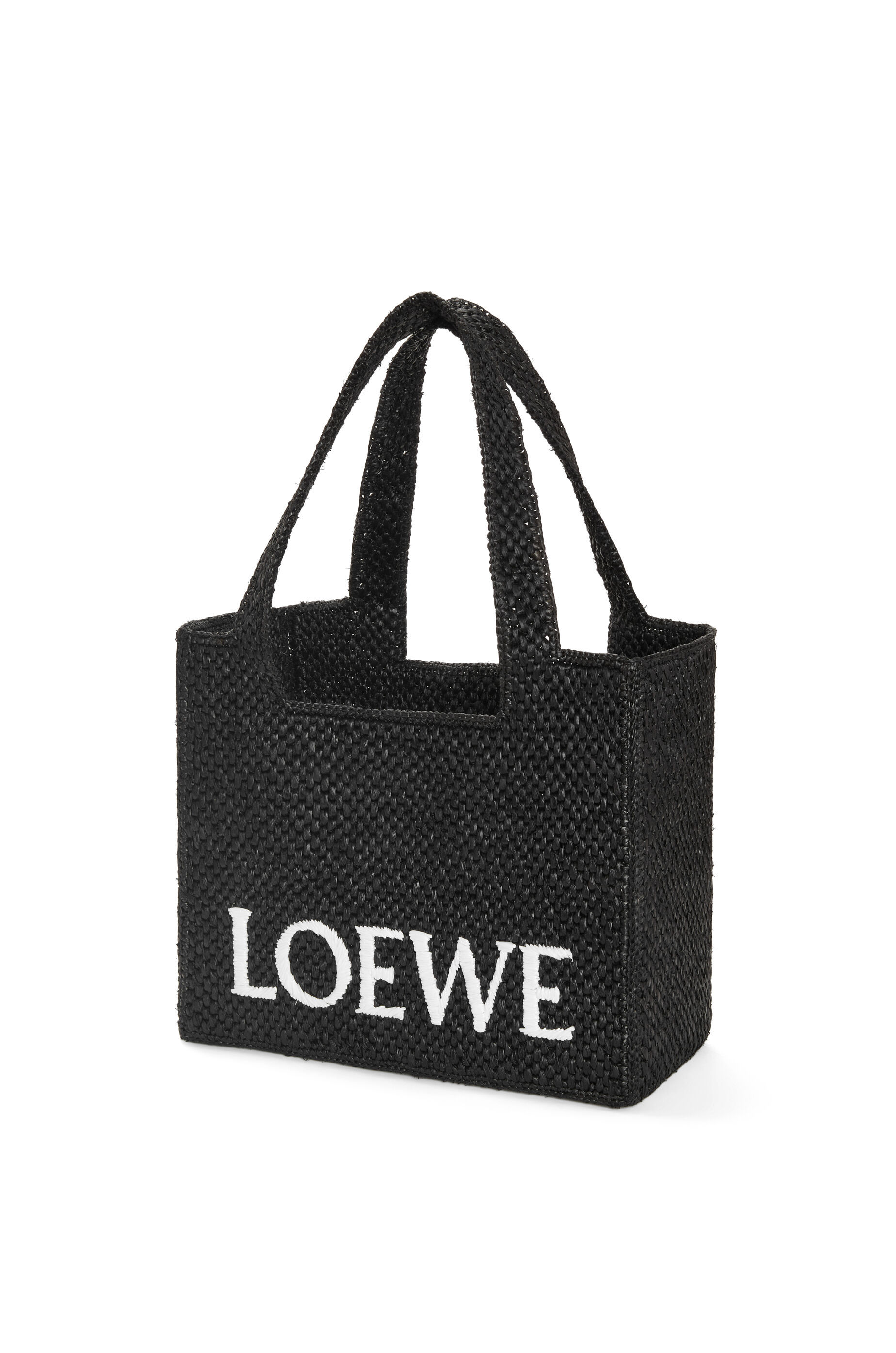 Loewe Logo Medium Tote Bag In Raffia In Black