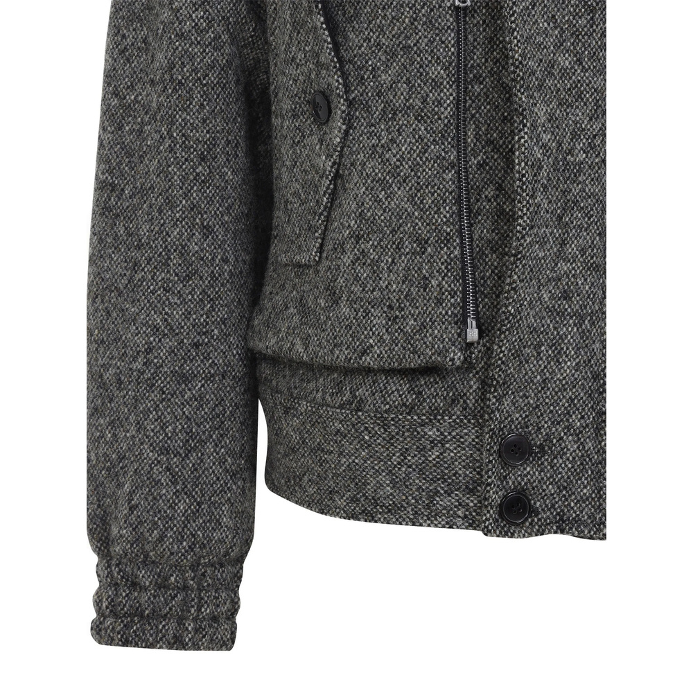 Dries Van Noten Patterned Wool Zip Jacket Front Pockets In Gray