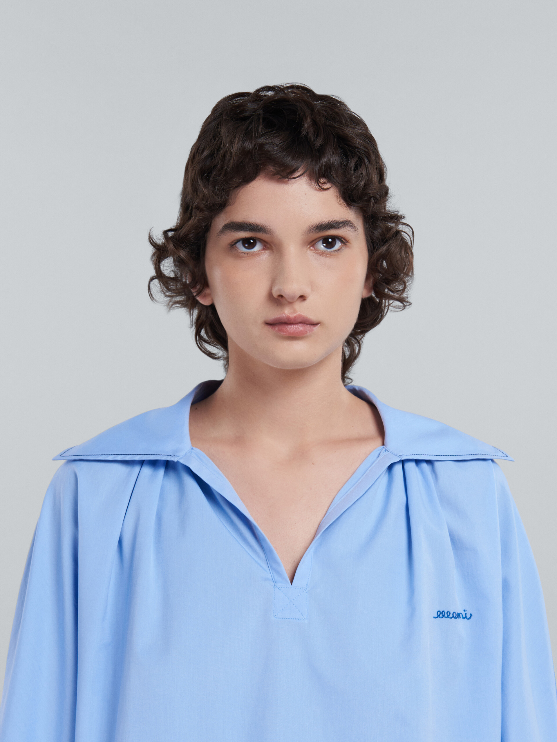Marni Logo-embroidered Long-sleeve Dress In Blue