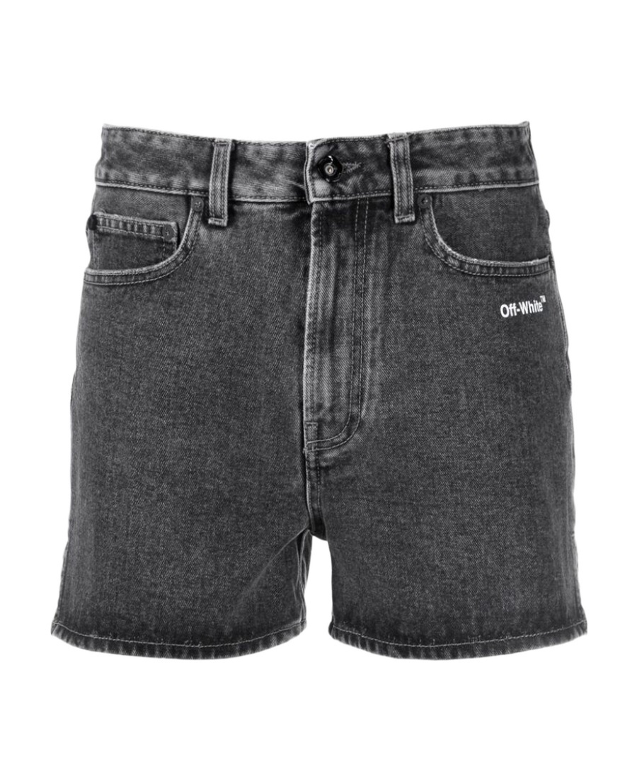 Off-white Diag-stripe Denim Shorts In Black