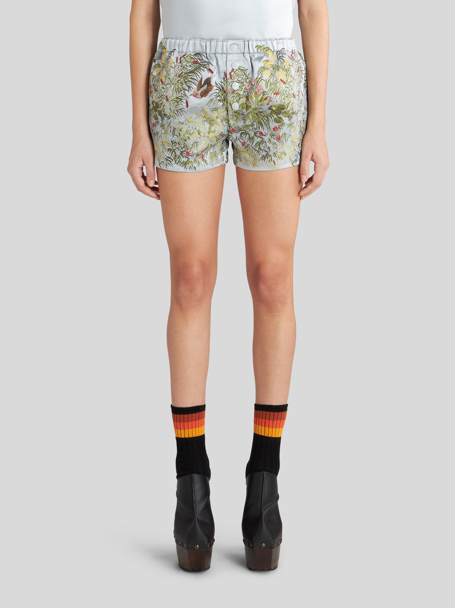 Etro Landscape Jacquard Shorts In Gray