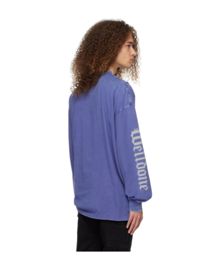 We11 Done Logo-print Long-sleeve T-shirt In Blue